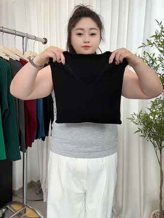 早秋新款大码V领纯色竖坑条针织衫女休闲宽松遮肉显瘦百搭414 #大码女装 #显瘦遮肉 #针织衫 #宽松版型 #大码搭配