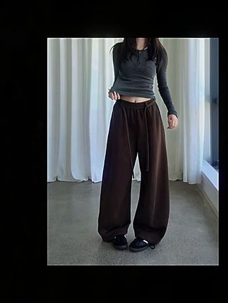 休闲裤女款常规宽松裤子秋季深色高腰黑色直筒裤阔腿裤百搭卫裤#秋季女装 #休闲直筒裤 #高腰阔腿裤 #百搭裤子 #女款休闲裤