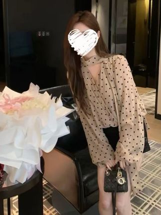 早秋 波卡尔小姐|复古波点飘带雪纺小衫 82022 #穿出高级感 #ootd穿搭 #品质女装 #今天穿什么 #雪纺小衫