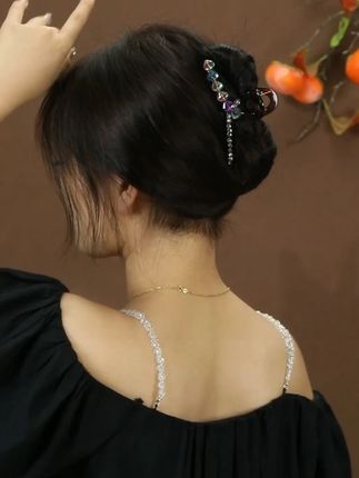 精致发饰抓夹轻奢优雅水晶 后脑勺盘发卡鲨鱼夹炫彩紫发夹#发饰#抓夹#编发教程#头饰发饰#饰品