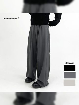 mountain tree纯色黑色垂感宽松直筒休闲西裤男士阔腿百搭拖地裤#男士西裤 #纯色西裤 #阔腿裤 #百搭裤子 #休闲西裤