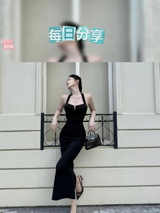 夏季新款!带胸垫黑色辣妹风V领挂脖开叉包臀裙 #带胸垫连衣裙 #辣妹风连衣裙 #V领挂脖裙 #御姐气质裙 #夏季新款裙子