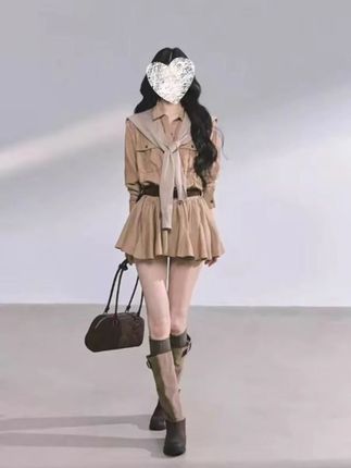 高智巴恩风早秋女高级感赫本风工装连衣裙收腰显瘦蓬蓬裙8084# #显瘦穿搭 #158小个子穿搭 #穿搭不重样 #聚会穿搭 #工装连衣裙