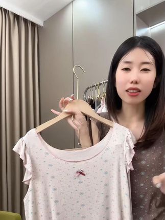 韩国小花睡衣女士螺纹莫代尔家居服无袖七分裤可外穿弹力大码透气#面料舒适透气 #夏季新款 #家居服睡衣 #在家也要美美哒 #谁穿谁好看