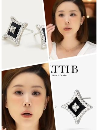 铜合金合成锆石耳饰 黑色高级感新款气质轻奢百搭星闪耳钉女1939 #耳钉 #时尚饰品 #首饰分享 #精致女人必备 #美出高级感