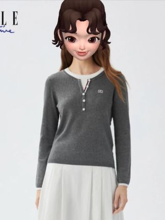 ELLE Active【亲肤丝光棉】假两件长袖针织衫女圆领上衣百搭老钱风#秋季穿搭 #针织衫 #谁穿谁好看 #新款分享 #早秋穿搭
