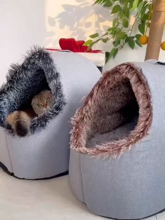 加厚封闭式手提猫窝长毛拖鞋造型可拆洗冬季宠物保暖防寒萌宠好物#养猫人 #猫窝 #猫咪 #萌宠vlog