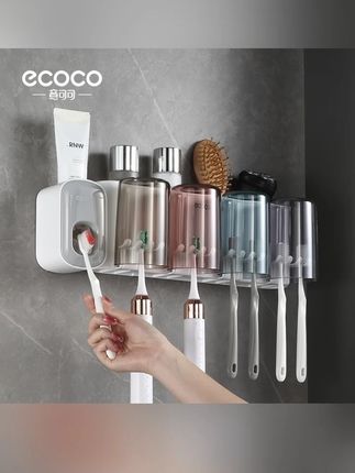 ecoco牙刷置物架壁挂式自动牙膏缸杯子免打孔漱口洗漱家用卫生间#卫生间好物 #收纳整理 #牙刷置物架 #杯子置物架 #壁挂置物架