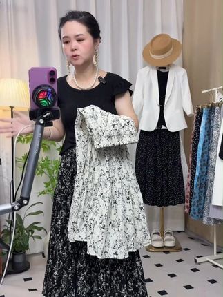 【三个裙长】高级感碎花半身裙2025早秋高腰气质a字裙雪纺大摆长裙#显瘦穿搭 #碎花半身裙