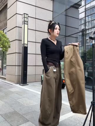 美式复古弯刀阔腿裤女2025年秋季新款高腰宽松显瘦休闲拖地长 #品质女装 #ootd穿搭 #显高显瘦显腿长 #百搭神裤 #小众设计感