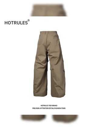 HOTRULES秋季新款褶皱工装伞兵裤纯色西裤宽松垂感百搭弯刀阔腿裤#工装伞兵裤 #秋季新款 #褶皱设计 #宽松垂感 #百搭阔腿