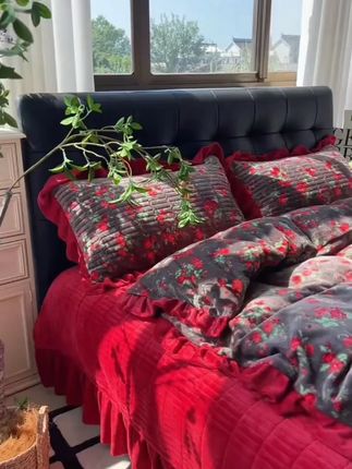 冬季A类复古加厚牛奶绒床盖四件套双面绒保暖被套免打理防滑床盖#冬季床品 #牛奶绒床盖 #床盖四件套 #保暖床品 #免打理床盖