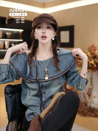 FANRUI/泛芮「烟雨迷城」100棉一字领荷叶边时髦洋气小众卫衣B18427#今天穿什么 #小众设计感 #轻奢女装 #时髦精 #洋气卫衣女