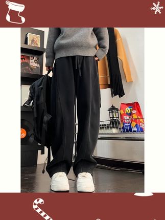 水洗baggy风慵懒松弛感运动卫裤男生春秋直筒男裤飘带阔腿弯刀裤#男生卫裤 #春秋运动裤 #慵懒风裤子 #飘带阔腿裤 #水洗卫裤