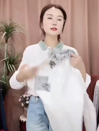 长袖衬衫女 刺绣花工艺双层棉纱纯棉衬衣女 文艺复古拼色领
