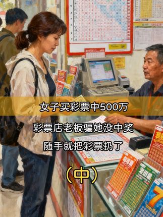 女子买彩票中500万,彩票店老板骗她没中奖,随手就把彩票扔了 #彩票 #体彩 #人间百态