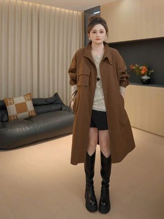 冷清秋-长款休闲风衣外套秋季新款 #胖佳佳大码 #品质女装 #宽松有范 #休闲风衣外套 #大码女装
