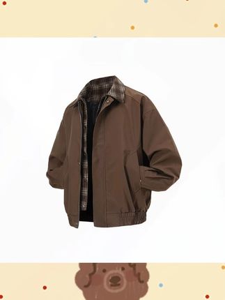 古着vintage棕色格子假两件夹克男2025春季美拉德穿搭棒球服外套 #夹克外套 #棒球服外套 #假两件外套