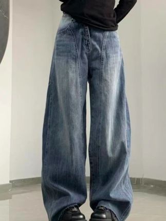 180高个子175加长复古蓝高街宽松阔腿牛仔裤女美式高腰垂感弯刀裤#秋季上新款#休闲裤女#显瘦穿搭#面料柔软舒适#女生必看