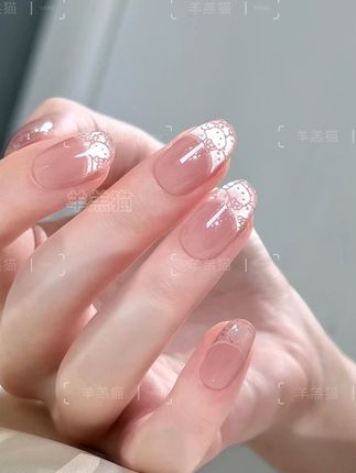 显白夏季款可拆卸美甲 【法式kitty】法式卡通猫咪定制穿戴甲贴片#超好看的美甲 #仙女必备 #饰品分享 #显白颜色 #珠宝