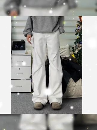 重磅双层复合TR面料设计感褶皱微喇西裤男休闲cleanfit阔腿长裤