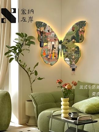 蝴蝶转角客厅装饰画复古置物架挂画灯画玄关客厅背景墙挂画可定制#客厅装饰画 #玄关画 #灯光画 #家的样子 #装饰