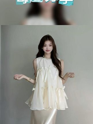 JIAHUI夏季女甜美减龄套装,蝴蝶结背心配缎面半裙! #缎面半身裙 #夏季女套装 #甜美减龄套装 #蝴蝶结上衣 #JIAHUI套装
