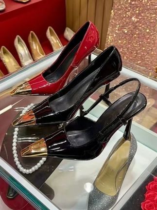 杨树林同款高跟鞋金色铁头漆皮黑色女鞋细跟性感小方头包头单鞋#高跟鞋 #细跟性感 #百搭鞋子 #女鞋推荐 #小方头高跟鞋