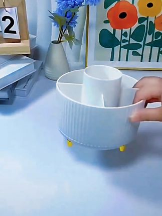 化妆品收纳盒桌面旋转化妆刷收纳筒家用梳妆台饰品口红分格储物盒 #化妆品收纳盒 #桌面收纳 #旋转收纳盒 #化妆刷收纳 #饰品收纳