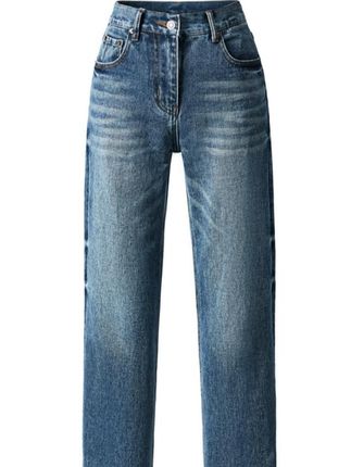 OTM DENIM【灼光】直筒牛仔裤女韩版蓝色新款秋冬潮流阔腿显瘦宽松