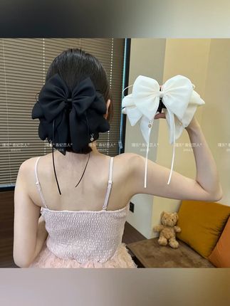 香妃恋人新款法式温柔气质蝴蝶结飘带发夹时尚马尾抓夹鲨鱼夹发饰#饰品分享 #蝴蝶结飘带发夹 #马尾抓夹 #鲨鱼夹 #发饰