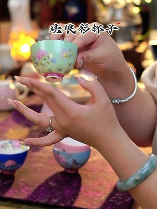 手工陶瓷珐琅彩鸡心主人杯女士茶杯品茗杯个人杯茶盏#茶器之美 #茶具 #主人杯 #器物之美 #茶空间