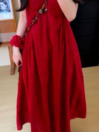 法式流行国风印花氛围感扎染吊带连衣裙子女2025新款夏装气质长裙,#谁穿谁好看系列 #穿出高级感 #夏季新款 #显瘦穿搭 #连衣裙