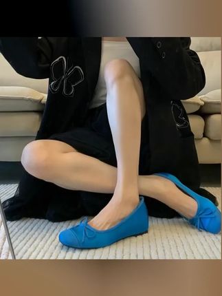 看过来 2025新款内增高小香风蓝色单鞋 蝴蝶结点缀 夏日穿出仙女复古芭蕾范  #蓝色芭蕾鞋