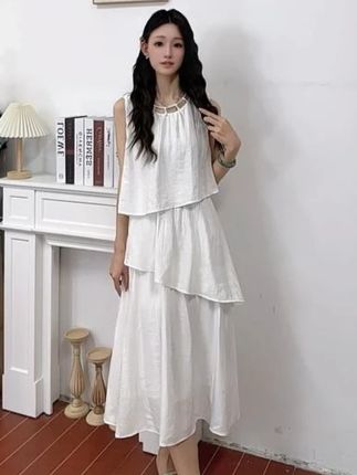 IEF/爱依服2025新款夏季梭织压花温柔斜裁遮肉女神长背心裙#谁穿谁好看#仙女必备#面料柔软舒适#透气舒适#IEF爱依服