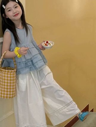 #女童套装 #女童夏季套装 #女童夏装 #女童两件套 #女童穿搭 女童阔腿裤套装2025夏装新款洋气女宝宝娃娃衫上衣儿童宽松阔腿裤