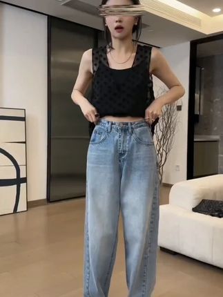 高腰牛仔裤女秋季大码女装胖mm宽松香蕉裤遮肉牛仔裤宽松阔腿裤#高腰牛仔裤 #秋季女裤 #大码女装 #遮肉牛仔裤 #阔腿裤