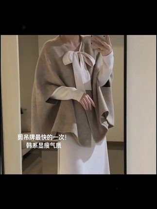 2025秋季新款女法式气质宽松斗篷外套V领系带收腰显瘦长袖连衣裙 #高级感穿搭 #连衣裙 #法式连衣裙 #优雅气质 #气质穿搭