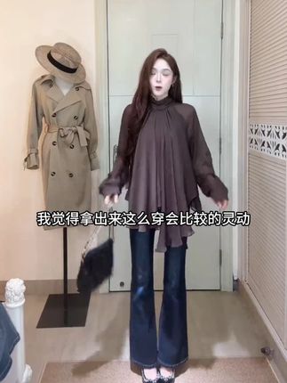 度假系列慵懒飘带上衣秋冬季新款内搭长袖衬衫打底衫女#时尚 #百搭 #休闲 #修身 #显瘦