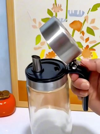 厨房用玻璃油壶大容量调味瓶单手开合酱油醋壶防漏油瓶带不锈钢盖#好物推荐心厨房好物 #超实用