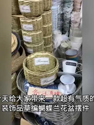 纯手工草编花盆摆件,为绿萝增添自然风情! #仿真蝴蝶兰 #绿萝专用花盆 #手工编织盆 #仿真花卉 #草编工艺品