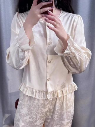 tpvl2025新款法式提花睡衣女春秋长袖圆领花边长袖家居服高级感夏#女生睡衣 #法式提花 #春秋套装 #长袖睡衣 #高级感家居服