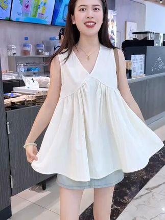 大码超好看中长款黑色背心女夏季2025新款设计感胖mm无袖V领上衣#黑色背心 #黑色背心女 #背心 #背心女 #无袖上衣