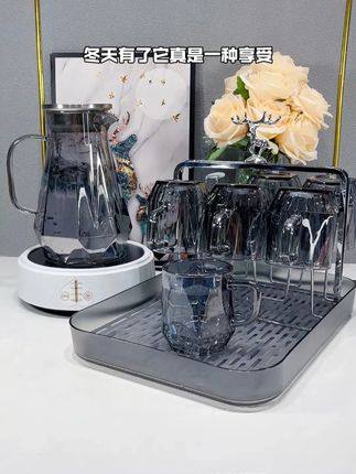 才40多到手带杯架沥水盘6杯一壶全套#水壶套装#水杯套装#杯子杯架套装#高硼硅玻璃#无限回购的宝藏单品