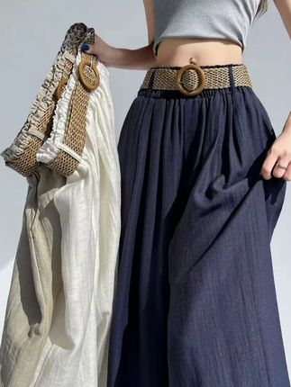 【运补+送腰带+全包边】新款麻感阔腿裤夏季显瘦高腰薄款复古女长裤#阔腿裤女 #百搭裤子 #面料柔软舒适 #显高显瘦显腿长 #慵懒风穿搭