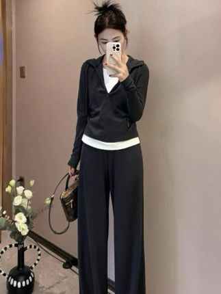 孕妇秋装套装2025时尚款宽松长袖上衣气质秋季外穿阔腿裤两件套#谁穿谁好看#遮肉显瘦#洋气减龄#梨形身材穿搭#ootd穿搭