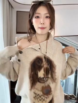 早安小腊肠套头毛衣女秋冬小狗复古宽松慵懒风外穿针织衫毛衣 #今天穿什么 #韩系穿搭 #轻奢女装 #内搭分享 #毛茸茸