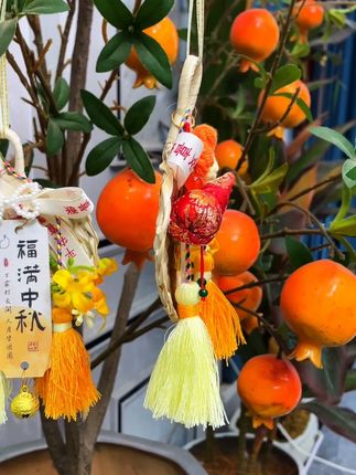 中秋蒲扇挂件竹编蒲扇门挂香囊铃铛入户门装饰国风车挂新中式