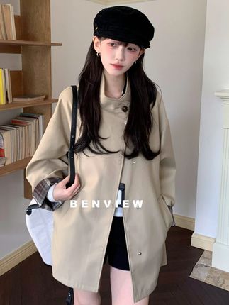 【诺丁山下】2025春秋撞色风衣外套廓形显瘦宽松英伦风大衣 #高级感穿搭#显瘦穿搭#谁穿谁好看#超便宜超划算#气质穿搭