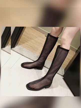 靴子女夏季薄款中跟镂空长靴新款网纱粗跟高筒凉靴夏天透气网靴子#靴子 #凉靴 #夏季凉靴 #镂空长靴 #网纱长靴
